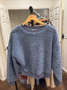 NWOT Gap Teddy Plush Pullover Sweater - Dusty Blue Size Small